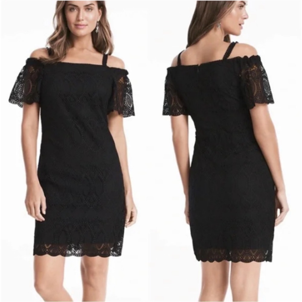 WHITE House Black Market OTS Lace Shift Dress